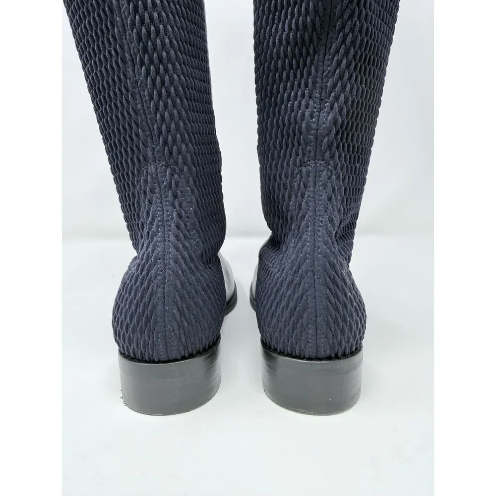 Stuart Weitzman 5050 Navy Blue Leather Over the Knee Boots Size 4C Wide NWOB